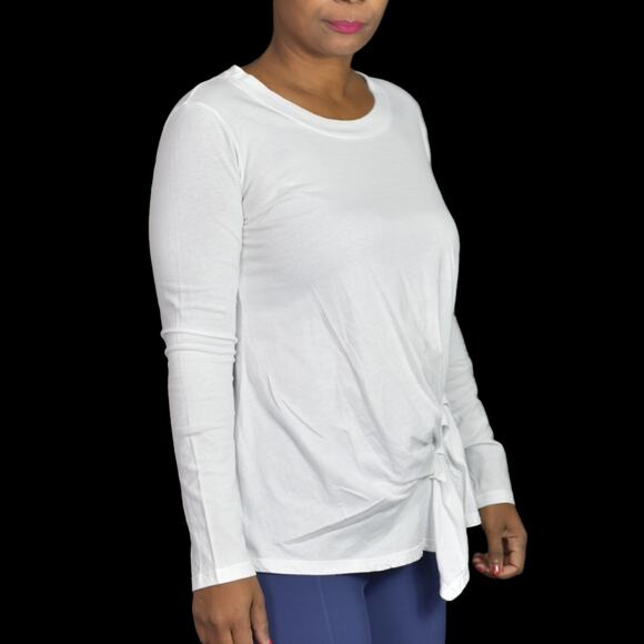 Stateside White Shirt Long Sleeve Tee Angled Pleated Drape CrewNeck Cotton Small - Picture 15 of 15